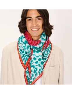 CARRE COTON - DRAGON - TURQUOISE