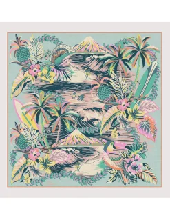 CARRE COTON ET SOIE - HAWAI - TURQUOISE