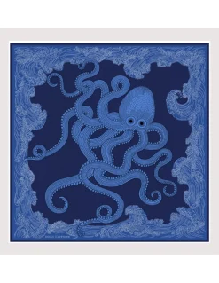 CARRE COTON ET SOIE - POSEIDON - AZURE