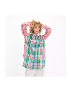CHEMISE SATYA TARTAN ET RAYURES ROUGES ET BLANCHES