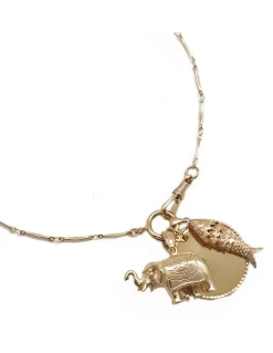 COLLIER CHAINE 50CM ET 3 MEDAILLES PLAQUEES OR