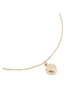 COLLIER CHAINE 45CM ET MEDAILLE RONDE COEUR EN RELIEF