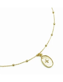 COLLIER CHAINE MIXTE 40CM ET MEDAILLE FLEURETTE