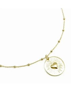 COLLIER CHAINE MIXTE 45CM ET MEDAILLE COEUR SOLEIL