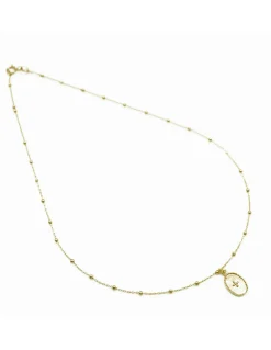 COLLIER CHAINE MIXTE 40CM ET MEDAILLE FLEURETTE