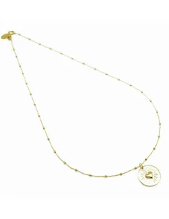 COLLIER CHAINE MIXTE 45CM ET MEDAILLE COEUR SOLEIL