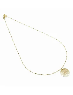 COLLIER CHAINE MIXTE 45CM ET MEDAILLE OEIL GRAVE