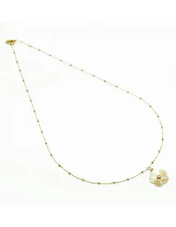COLLIER CHAINE MIXTE 45CM ET MEDAILLE DAISY