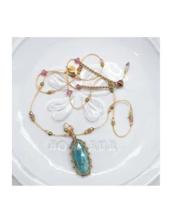 COLLIER TIBETAIN COURT KYANITE TEAL BLUE N°896