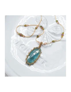 COLLIER TIBETAIN COURT KYANITE TEAL BLUE N°896