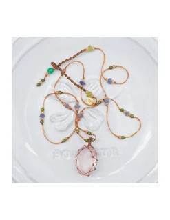 COLLIER TIBETAIN COURT QUARTZ ROSE N°882