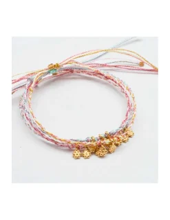 DAISY - BRACELET CORDONS LUREX ET 3 FLEURS (CORDON AU CHOIX)