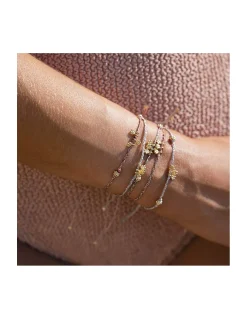 DAISY - BRACELET CORDONS LUREX, 3 FLEURS ET 2 TUBES FLEURS