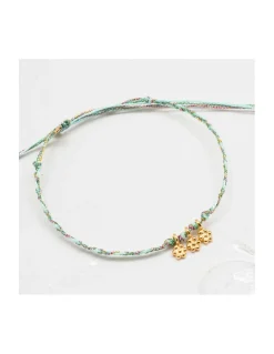 DAISY - BRACELET CORDONS LUREX ET 3 FLEURS (CORDON AU CHOIX)