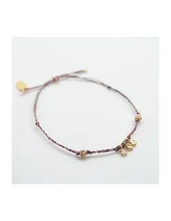 DAISY - BRACELET CORDONS LUREX, 3 FLEURS ET 2 TUBES FLEURS