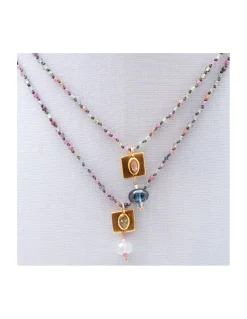 EVERGREEN - COLLIER GIGI MIX RUBIS ET SAPHIRS, CHARM CARRÉ AU CHOIX