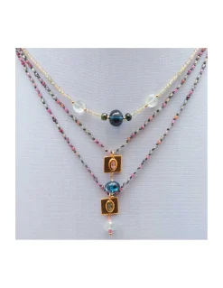 EVERGREEN - COLLIER LONDON BLUE TOPAZ AU CENTRE, SAPHIRS, TOURMALINES ET PREHNITES