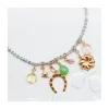 GIGI - COLLIER COURT SAPHIRS VERTS NOUÉS ET 7 CHARMS