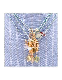 GIGI - COLLIER COURT TURQUOISES WHITISH NOUÉES ET 3 CHARMS