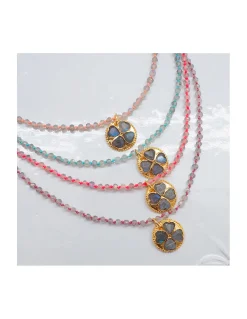 GIGI - COLLIER LABRADORITES & MÉDAILLE CAMILLE SUR CORDON (COULEUR AU CHOIX)
