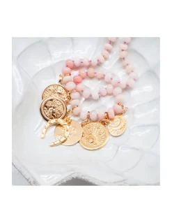 GIGI - COLLIER LONG OPALES ROSES AVEC 6 CHARMS