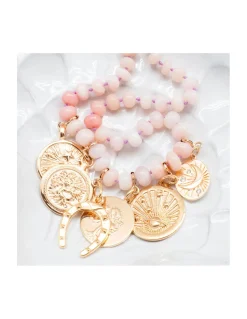 GIGI - COLLIER LONG OPALES ROSES AVEC 6 CHARMS