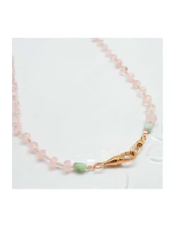 GIGI - COLLIER PEACH MORGANITES ET CHRYSOPRASES SUR CORDON NOUÉ