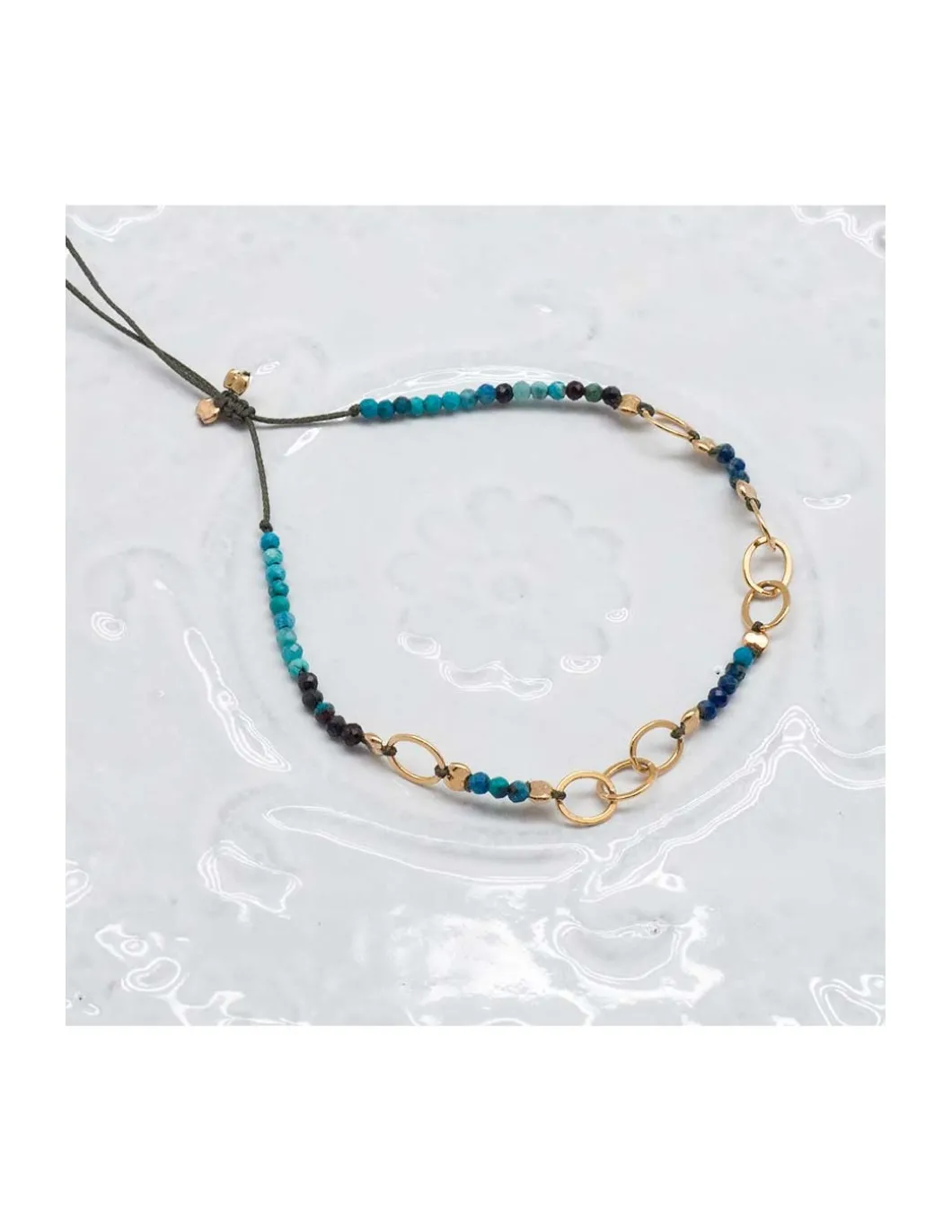 G-LINKS - BRACELET CHRYSOCOLLES ET CHAÎNE PLAQUÉE OR 8 MAILLONS OVALES