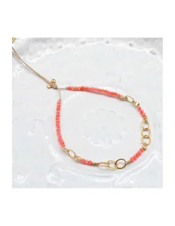 G-LINKS - BRACELET CORAIL BAMBOO ET CHAÎNE PLAQUÉE OR 8 MAILLONS OVALES