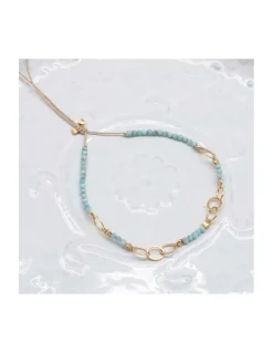G-LINKS - BRACELET LARIMARS ET CHAÎNE PLAQUÉE OR 8 MAILLONS OVALES