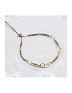 G-LINKS - BRACELET PYRITES ET CHAÎNE PLAQUÉE OR 8 MAILLONS OVALES
