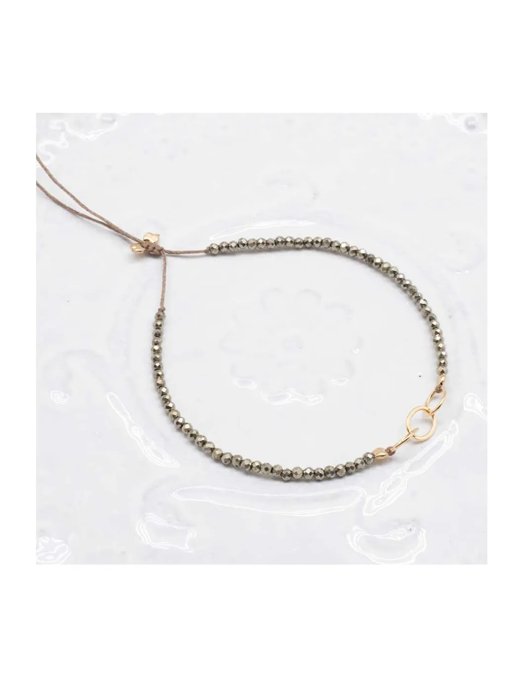 G-LINKS - BRACELET PYRITES ET CHAÎNE PLAQUÉE OR 3 MAILLONS OVALES