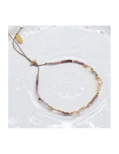 G-LINKS - BRACELET SPINELLES CHOCOLAT ET CHAÎNE PLAQUÉE OR 8 MAILLONS OVALES