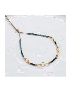 G-LINKS - BRACELET TOURMALINES BLEUES ET CHAÎNE PLAQUÉE OR 8 MAILLONS OVALES