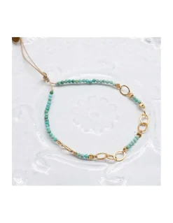 G-LINKS - BRACELET TURQUOISES ET CHAÎNE PLAQUÉE OR 8 MAILLONS OVALES