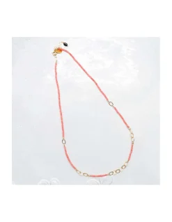 G-LINKS - COLLIER CORAIL BAMBOO ET CHAÎNE PLAQUÉE OR 13 MAILLONS OVALES