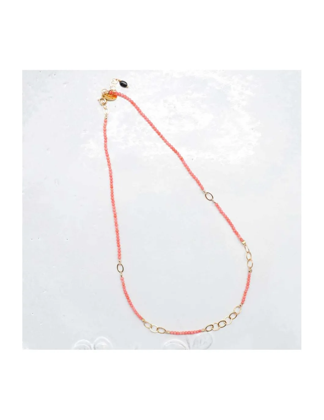 G-LINKS - COLLIER CORAIL BAMBOO ET CHAÎNE PLAQUÉE OR 13 MAILLONS OVALES
