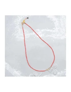 G-LINKS - COLLIER CORAIL BAMBOO ET CHAÎNE PLAQUÉE OR 3 MAILLONS OVALES