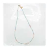 G-LINKS - COLLIER LARIMARS ET CHAÎNE PLAQUÉE OR 13 MAILLONS OVALES