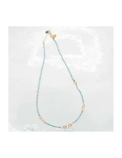 G-LINKS - COLLIER LARIMARS ET CHAÎNE PLAQUÉE OR 13 MAILLONS OVALES