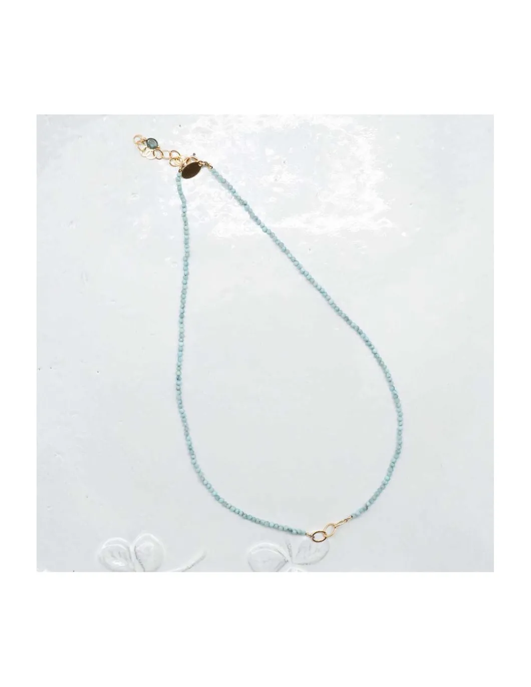 G-LINKS - COLLIER LARIMARS ET CHAÎNE PLAQUÉE OR 3 MAILLONS OVALES