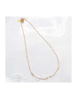 G-LINKS - COLLIER PIERRES DE LUNE PÊCHE ET CHAÎNE PLAQUÉE OR 13 MAILLONS OVALES