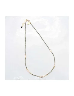 G-LINKS - COLLIER PYRITES ET CHAÎNE PLAQUÉE OR 13 MAILLONS OVALES