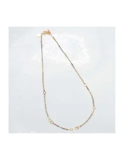 G-LINKS - COLLIER SAPHIRS VERT PERROQUET ET CHAÎNE PLAQUÉE OR 13 MAILLONS OVALES