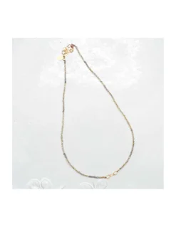 G-LINKS - COLLIER SAPHIRS VERT PERROQUET ET CHAÎNE PLAQUÉE OR 3 MAILLONS OVALES