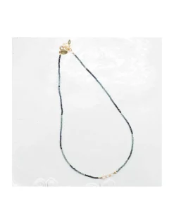 G-LINKS - COLLIER TOURMALINES BLEUES ET CHAÎNE PLAQUÉE OR 3 MAILLONS OVALES