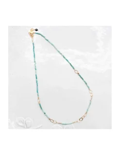 G-LINKS - COLLIER TURQUOISES ET CHAÎNE PLAQUÉE OR 13 MAILLONS OVALES