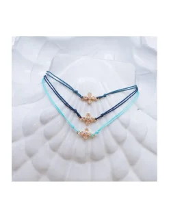 GRANNY - BRACELET CROIX ZIRCONS SUR CORDON AU CHOIX (TONS BLEUS)