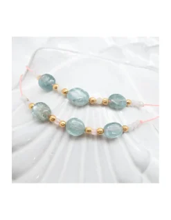 GRAZIA - BRACELET 3 AQUAKYANITES OVALES & 8 MORGANITES / AQUAMARINES SUR CORDON