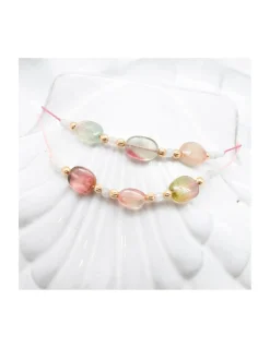 GRAZIA - BRACELET 3 TOURMALINES BICOLORES & 8 MORGANITES / AQUAMARINES SUR CORDON
